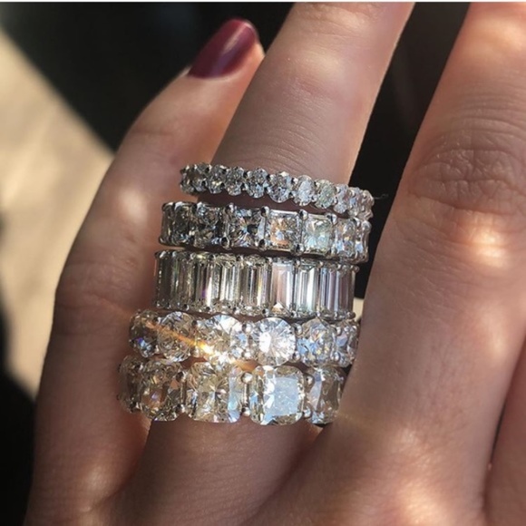 Emerald Cut Eternity Wedding Band Ring - Picture 6 of 9